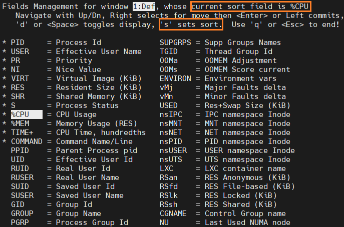 Set sorting field
